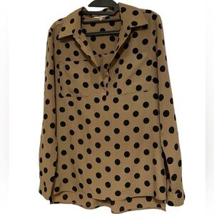 Lavender Brown Long Sleeve V-Neck Polka Dot Blouse